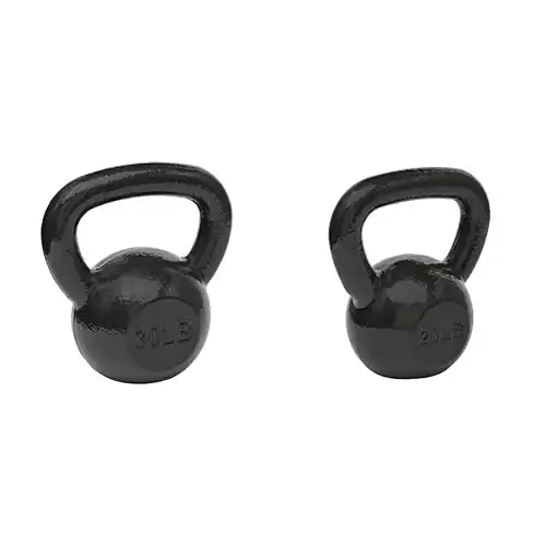 Amazon Basics Cast Iron Kettlebell - 30 Pounds, Black & Cast Iron Kettlebell - 20 Pounds, Black