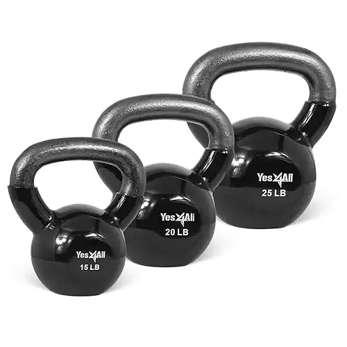 Yes4All Vinyl Coated Kettlebell Set of Weights - Strength Training Kettlebell Set of 60