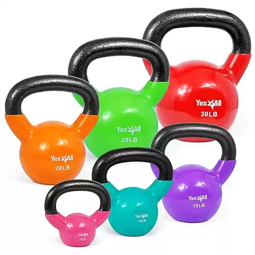 Yes4All Vinyl Coated Kettlebell Set of Weights - Strength Training Kettlebell Sets 25, 30, 35, 45, 60, 70, 105 lbs