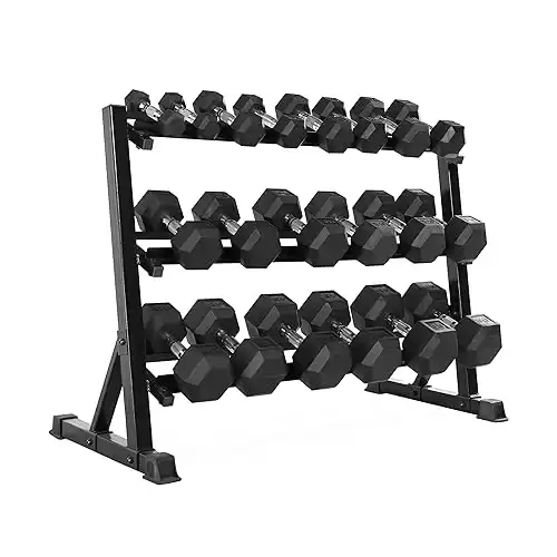 CAP Barbell Rubber Coated Dumbbell Set with Storage Rack